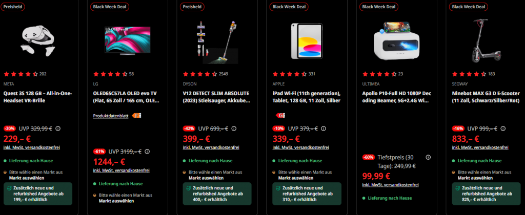 Black Week bei MediaMarkt: Rabatte bis 70 % vom 20. bis 27. November