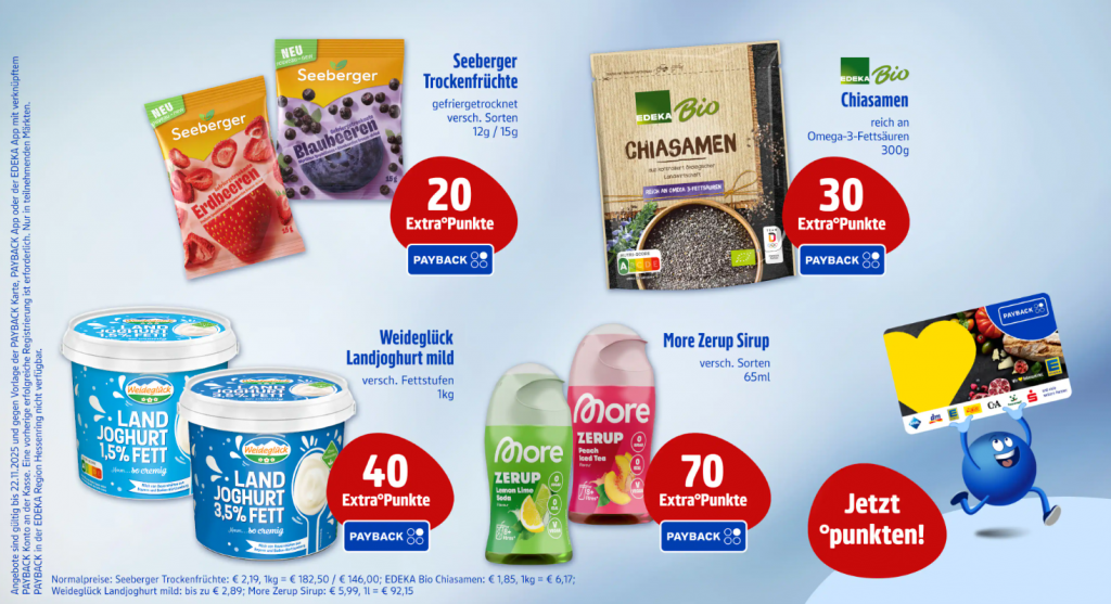 EDEKA hat eine neue Aktionswoche begonnen: bis zu 50 % Rabatt und zusätzliche PAYBACK-Punkte vom 17. bis 22. November