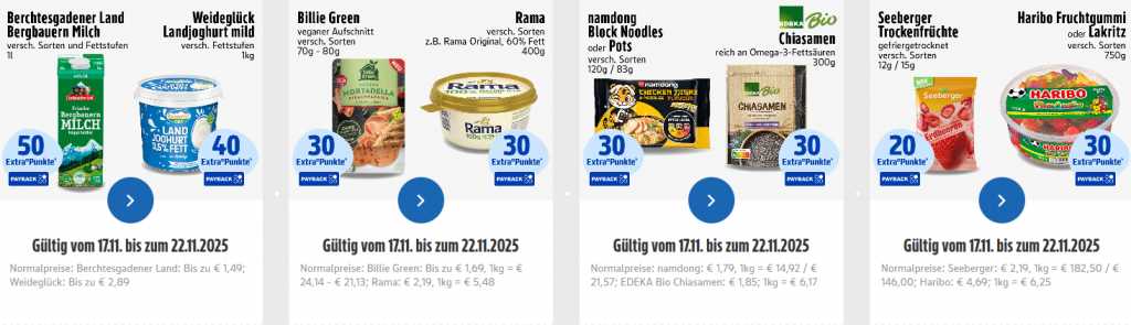 EDEKA hat eine neue Aktionswoche begonnen: bis zu 50 % Rabatt und zusätzliche PAYBACK-Punkte vom 17. bis 22. November
