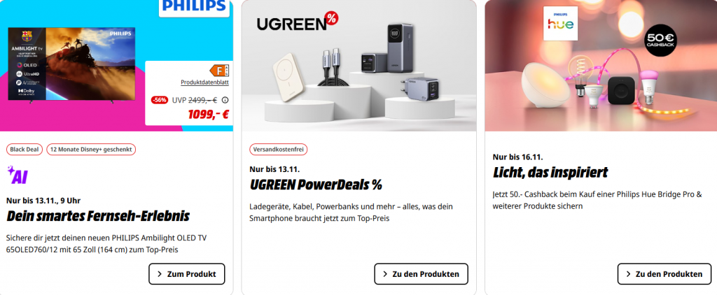 Media Markt Black Deals: Bis zu 56 % Rabatt und 12 Monate Disney+ geschenkt