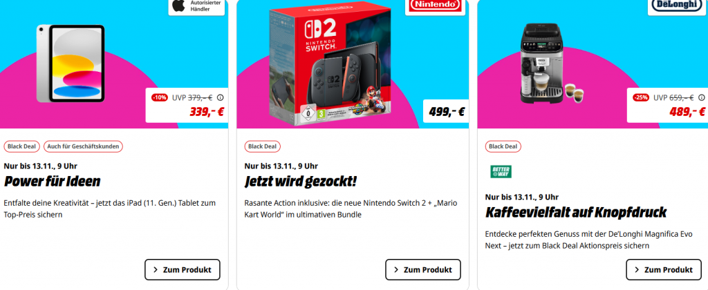 Media Markt Black Deals: Bis zu 56 % Rabatt und 12 Monate Disney+ geschenkt