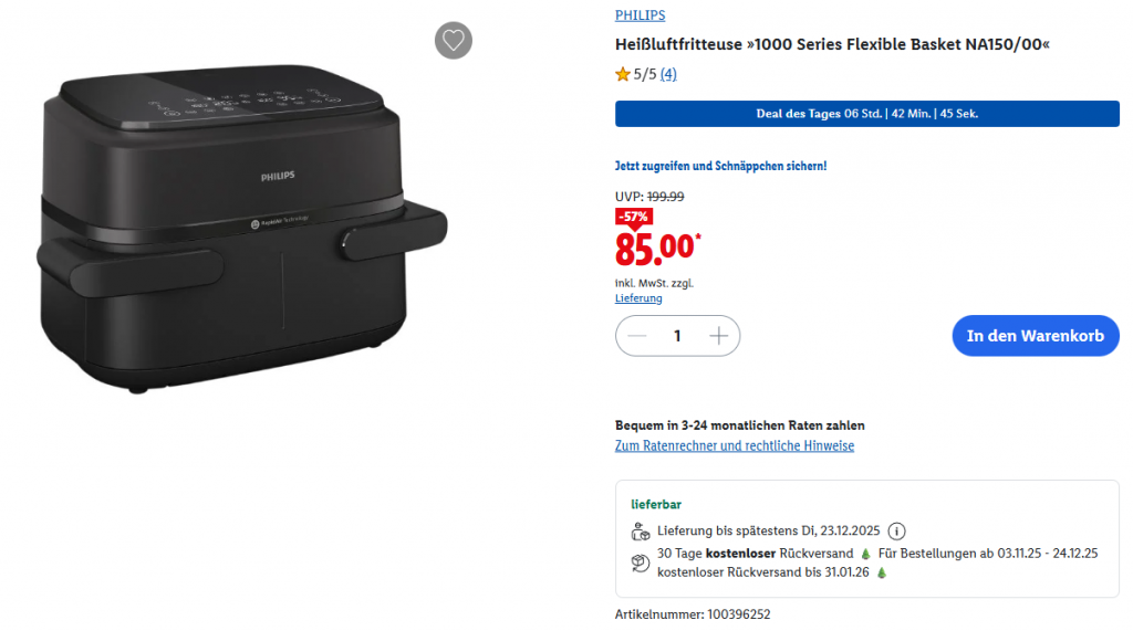 Philips Heißluftfritteuse 1000 Series für 85 Euro bei Lidl: Deal-Check, Ausstattung und Ersparnis (Stand: Dezember 2025)