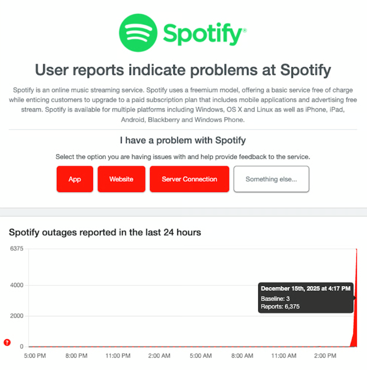 Spotify-Störung am 15. Dezember: Ausfälle in den USA, Großbritannien und Europa – was bekannt ist
